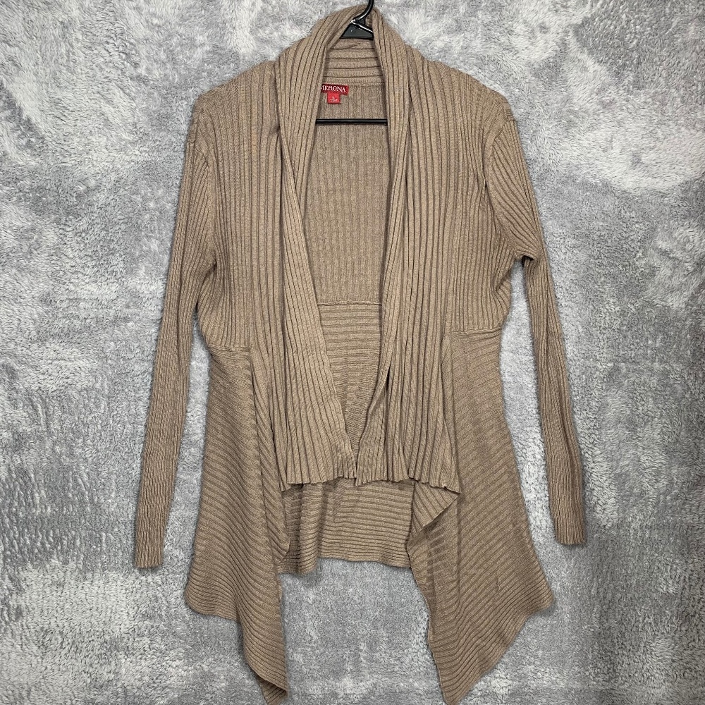 Merona Women's Ribbed Open Front Cardigan‎ Sweater Brown Long Sleeve Size L